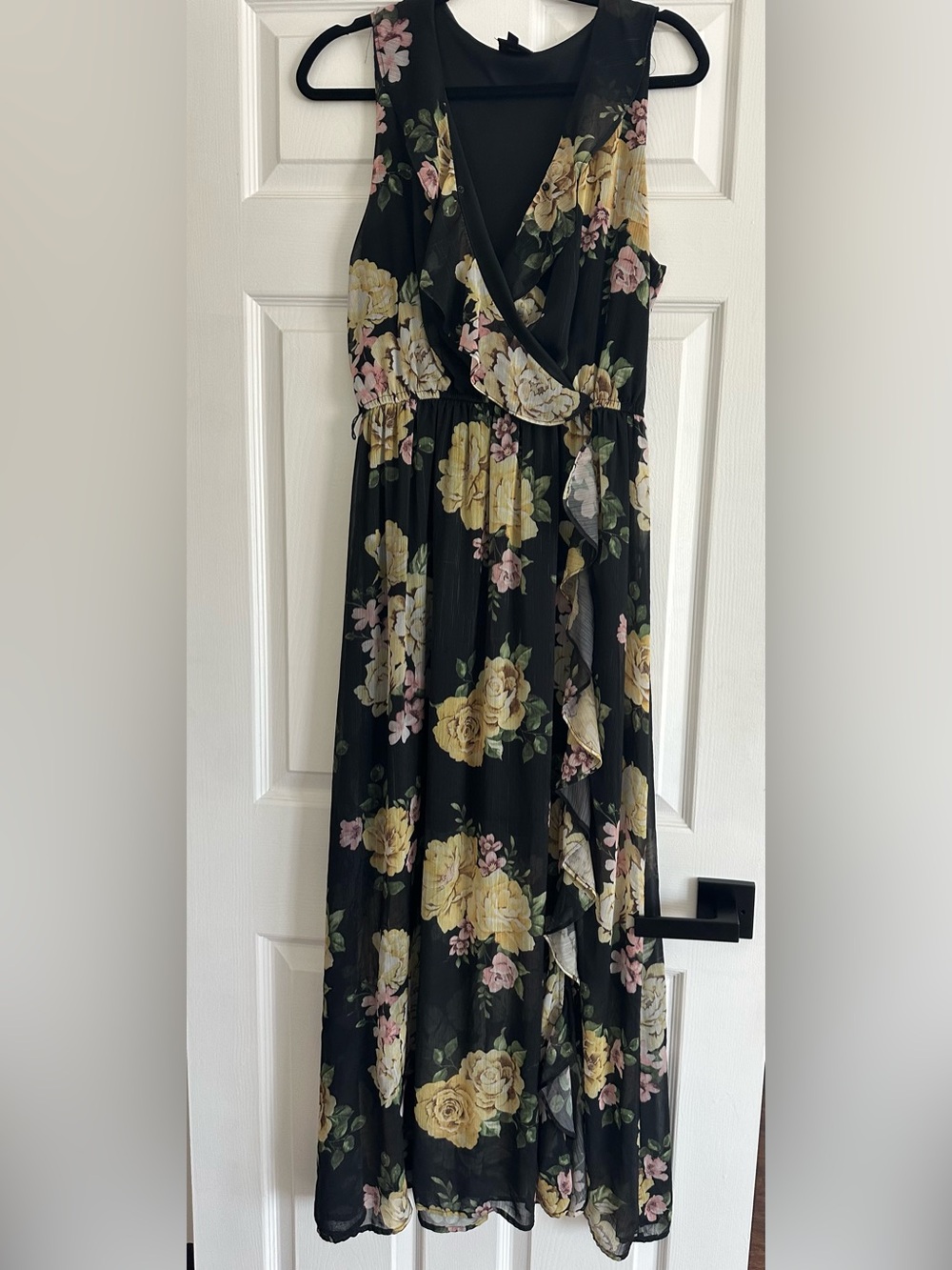 Disney Black Maxi Wrap Dress with Yellow & Pink Floral Print